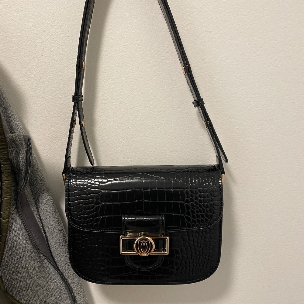 Black Croc Shoulder Bag